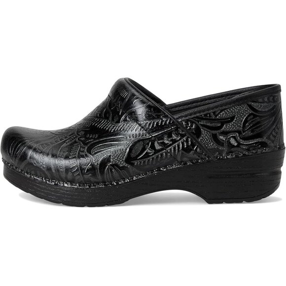 Dansko Women's Professional Black Leather Tooled Clogs Size 39 - Picture 10 of 12